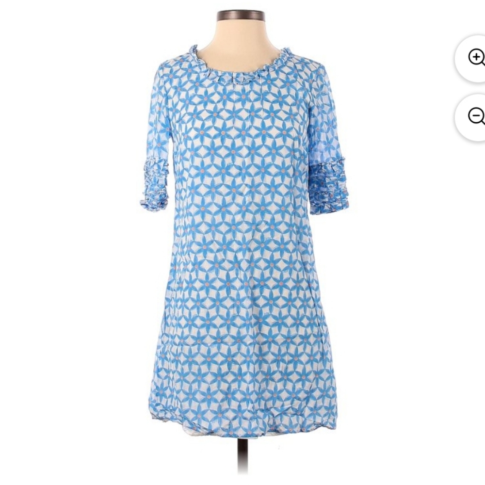 Lilly Pulitzer Dasha Coastal Blue Star Fruit Silk Ruffle Sheath Dress Sz 2
